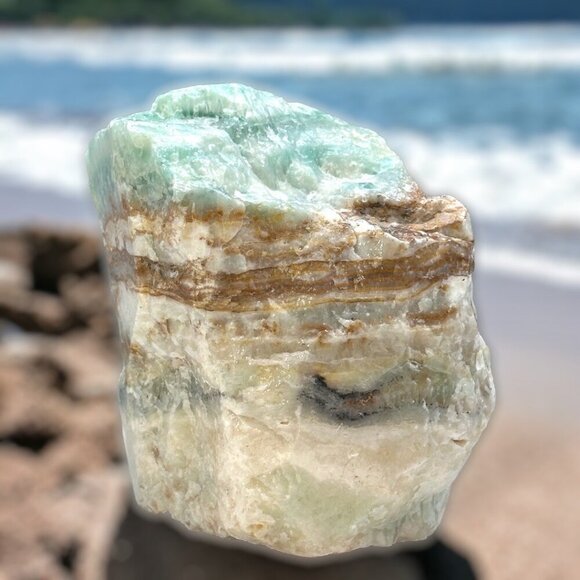 Large Caribbean Calcite, Rough Crystal Freeform, Pistachio Calcite, Raw Stone - Picture 11 of 16